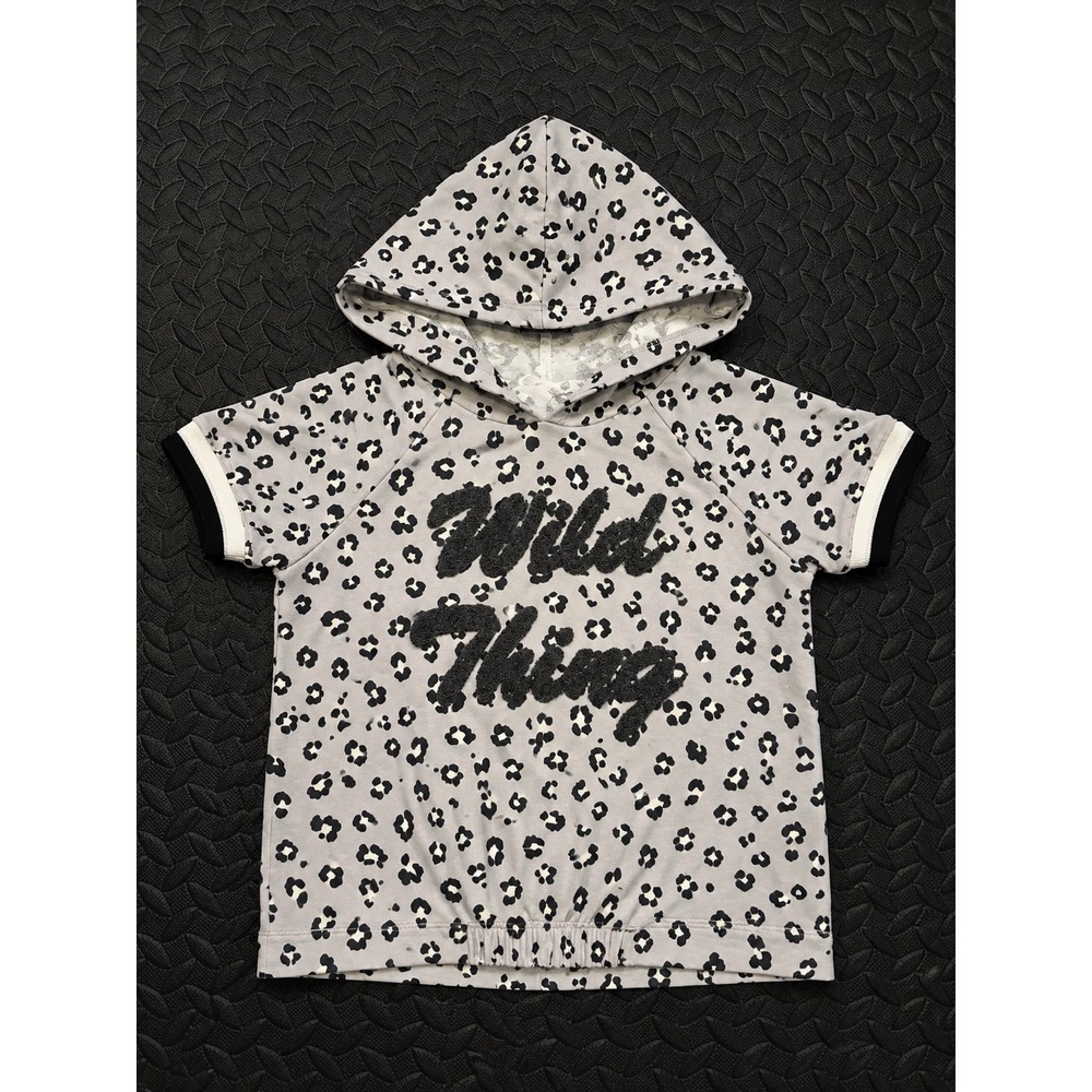 Xtraordinary Girls Gray Leopard Wild Thing Short Sleeve Hoodie Top Size M 7